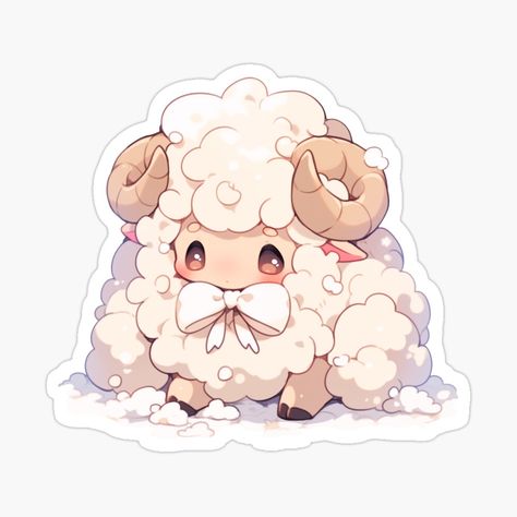 Cute Kawaii Sheep Playing in the Snow Lamb by CozyKawaiiArt | Redbubble Sheep Kawaii, Kawaii Winter, Playing In The Snow, Animal Stickers, Cute Kawaii, The Snow, Sheep, Animals, Christmas