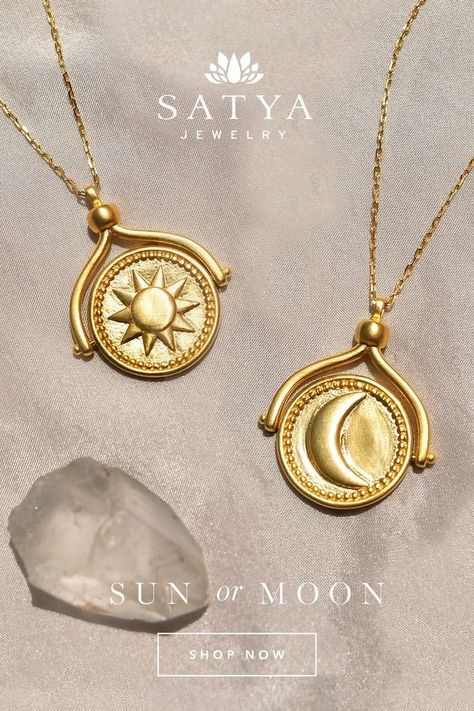 Spinning Necklace, Sun Symbol, Satya Jewelry, Gold Chain Design, Symbolic Jewelry, Gold Bangles Design, Celestial Jewelry, Classy Jewelry, Coin Jewelry