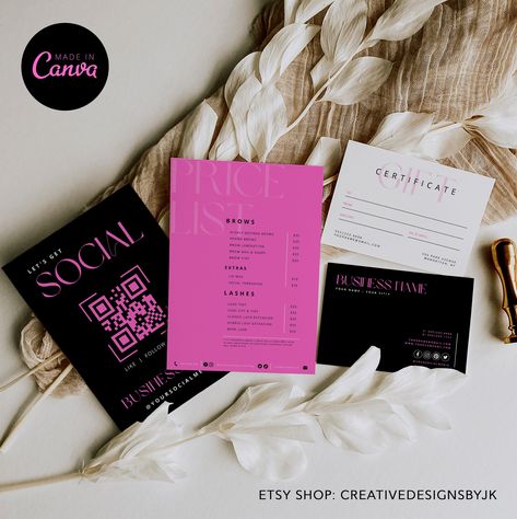 Small Business Bundle in Pink and Black | Printable Business Card | DIY Price List | Gift Certificate | Loyalty Card DIY | QR Code Signage Business Card Diy, Loyalty Card Template, Qr Code Sign, Small Business Gifts, Small Business Cards, Printable Business, Printable Business Cards, Diy Business Cards, Gift Certificate Template