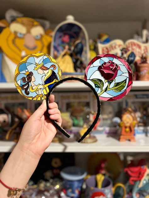 Mickey ears inspired by Beauty and the Beast Beauty And The Beast Mickey Ears, Belle Mickey Ears, 3dprinting Ideas, Mickey Ears Diy, Beauty And The Beast Ears, Diy Mickey Mouse Ears, Disney Ootd, Ear Ideas, Disney Wear