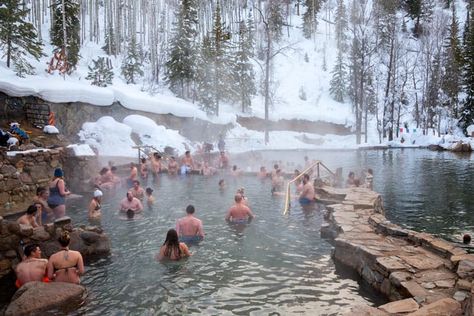 Strawberry Park Hot Springs in Steamboat Springs, Colo. Hot Springs In Colorado, Cross County, Winter Park Colorado, Birth Colors, Natural Hot Springs, Shingle Colors, Colorado Winter, Colorado Adventures, Estes Park Colorado