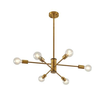 A round adjustable iron pipe arm ceiling fixture. Finish: Gold | Mercer41 Kinman 6 - Light Sputnik Modern Linear Chandelier w / Crystal Accents Metal in Yellow | Wayfair Sputnik Chandelier Dining Room, Sputnik Chandelier Overstock, Light Fixtures For Low Ceilings, Light Fixtures Dining Room Modern Sputnik Chandelier, Gold Sputnik Chandelier, 4 Light Sputnik Chandelier, Chandelier Dining Room, Possini Euro White Flower Gold Finish 15 3/4" Wide Ceiling Light, Modern Linear Chandelier