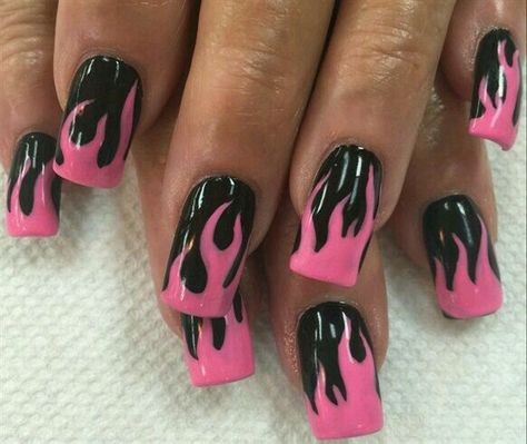 Essie Lilacism, Pink Black Nails, Flame Nails, Flame Nail Art, White Tips, Edgy Nails, Black Nail Designs, Black Nail, Acrylic Nail Art