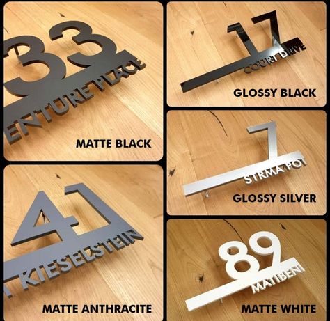 Modern House Number Sign, Modern House Numbers Sign, Name Plate Design, Custom House Numbers, Door Plate, Laser Cut Wood Crafts, Metal House Numbers, Address Signs, Short Vacation