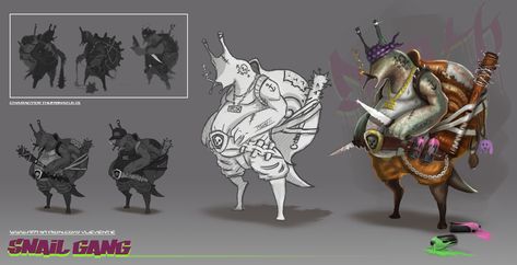 ArtStation - Snail gang character design, Levente Vékony Gang Character Design, Snail Character Design, Snail Character, Muzzle Flash, Bug Wall, Half Baked, Character Ideas, Art References, Funny Animal