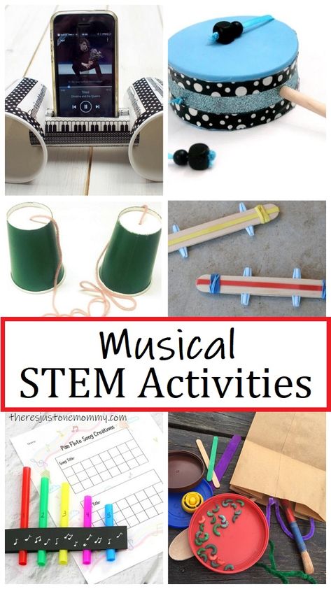 Music Science Preschool, Sound Experiments For Middle School, Stem Lesson Plans Middle School, Music Science Experiments, Musical Math Activities For Preschoolers, Elementary Music Art Projects, Music Stem Activities, Music Stem Activities For Kids, Music Camp Activities