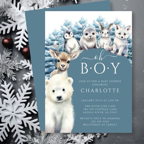 Arctic Friends Winter Boys Baby Shower Invitation Winter Polar Bear Baby Shower Theme, Polar Bear Themed Baby Shower Ideas, Polar Bear Baby Shower Theme Boy, Ice Ice Baby Shower Theme, Gender Neutral Baby Shower Ideas Winter, Polar Bear Baby Shower Theme, Penguin Baby Shower Ideas, January Baby Shower Themes, January Baby Shower