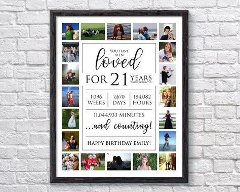 You Have Been Loved For 21 Years, 21st Birthday Photo Collage, 21st Birthday Sign, Birthday Party Sign, Birthday Gift Sign by PosterCollageByAlex on Etsy 21st Birthday Sign, Birthday Photo Collage, Collage Foto, Photo Collages, 80th Birthday Gifts, Party Sign, You Are Loved, You Are, Gifts Sign