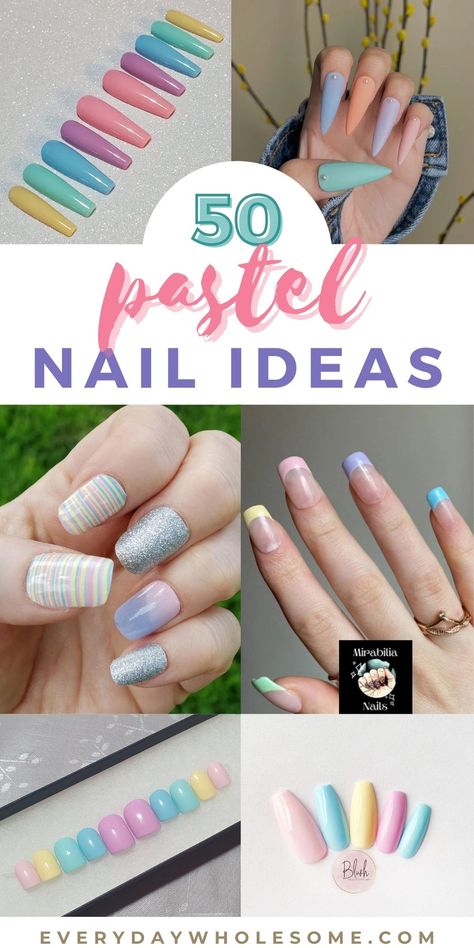 Easter Color Nails, Pastel Glitter Nails, Teal Acrylic Nails, Pastel Nail Art, Nails Easter, Pastel Nails Designs, Pastel Nail Polish, Pastel Nail, Easter Nail Designs