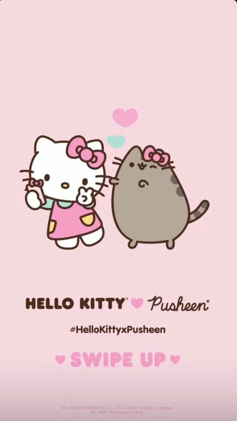 Pusheen And Hello Kitty Wallpaper, Pusheen And Hello Kitty, Pusheen Hello Kitty, Hello Kitty And Pusheen, Hello Kitty Pusheen, Pusheen Cute, Pusheen Cat, Room Deco, Preppy Wallpaper