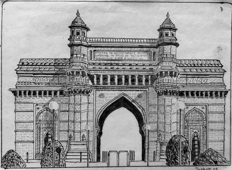 Gate Way Of India Mumbai Sketch, Monuments Of India Sketch, Gateway Of India Sketch, Indian Monuments Drawings, Indian Monuments Sketches, Monuments Sketches, Indian Architecture Sketches, Monuments Drawing, Alison Balsom