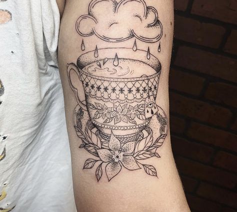 Traditional Tea Cup Tattoo, Storm In A Teacup Tattoo, Teapot Tattoo, Tea Tattoo, Teacup Tattoo, Storm Tattoo, Storm In A Teacup, Cup Tattoo, Men's Fashion Tips