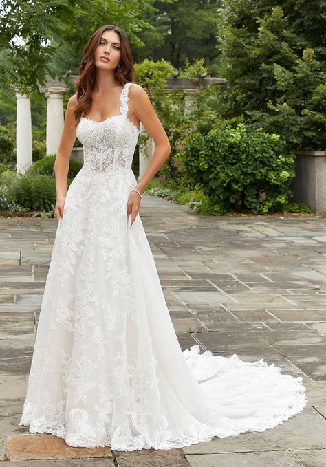 This sparkle tulle A-line has a modified sweetheart neckline with detachable straps. Lillian West, Allure Bridals, Alencon Lace, Mori Lee, Allure Bridal, Brides Wedding Dress, Linnet, A Line Gown, Bridal Wedding Dresses