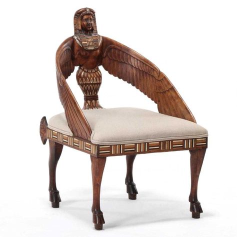 Egyptian revival Pearl Highlights, Contemporary Chairs, Egyptian Revival, Wood Inlay, Creative Thinking, Interior Design Styles, Modern Chairs, Vanity Bench, Early 20th Century