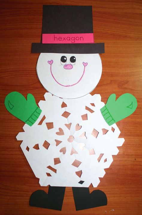 2D Shaped Snowflake Patterns to make a snowman. Snow Crafts, Snowmen Activities, January Crafts, Snowflake Craft, Winter Preschool, Daycare Crafts, Winter Crafts For Kids, Classroom Crafts, Snowman Crafts