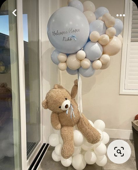 Baby Boy Balloons, Boy Baby Shower Centerpieces, Baby Boy Decorations, Welcome Home Parties, Bear Baby Shower Theme, Idee Babyshower, Baby Shower Theme Decorations, Event Stylist, Baby Shower Deco