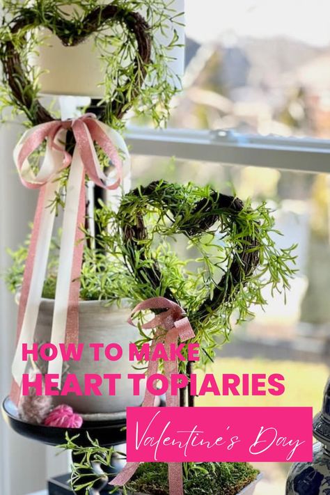 Looking for the perfect DIY Valentine's Day decor? Look no further! Create a stunning heart topiary that's sure to impress. Perfecting Places has got you covered with this easy-to-follow tutorial. Heart Shaped Topiary, After Christmas Winter Decor, Outdoor Topiary, Topiary Diy, Vignette Styling, Small Flower Pots, Painted Terra Cotta Pots, Small Urns, Heart Themed