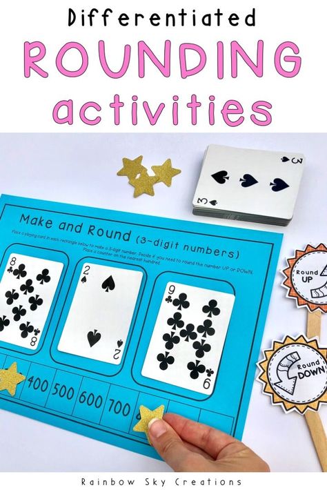 Rounding Numbers Activity Pack is designed to provide you and your students with 13 hands-on, differentiated activities to develop rounding number skills. Tasks have been carefully created to meet standards for Grades 2 to 4 and will build proficiency, fluency and confidence with this difficult concept. ( Grade 2, Grade 3, Grade 4) Rounding numbers to the nearest 10, 100, 1000 worksheets. #rainbowskycreations Rounding Numbers Activities, Rounding Activities, Rounding To The Nearest 10, Rounding Worksheets, Numbers Activities, Math Centres, Numbers Activity, Rounding Numbers, Math Intervention