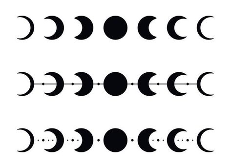 Moon phases silhouettes with stars. blac... | Premium Vector #Freepik #vector #background #poster #calendar #abstract Phases Of The Moon Sketch, Simple Moon Phases Drawing, Wrist Moon Phases Tattoo, Moon Phase Drawing Simple, Simple Moon Phases Tattoo Outline, Stages Of Moon Tattoo, Phase Of The Moon Tattoo, Moon Phases Sketch, Tiny Moon Phase Tattoo