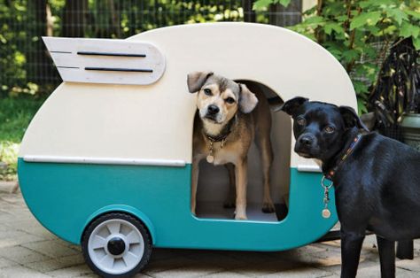 Camper Playhouse, Retro Campers, Tear Drops, Camping Fun, Two Dogs, Vintage Camper, Dog Houses, Cool Pets, Animal House