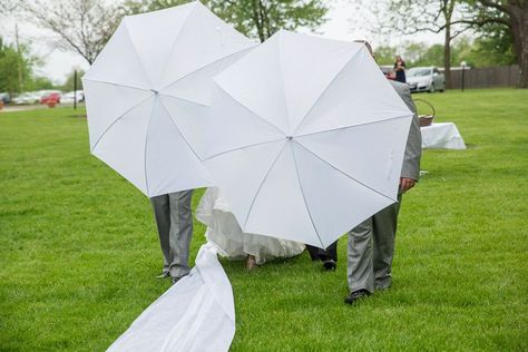 Using umbrellas to hide bride as she arrives for an outdoor wedding Ravina on the Lakes, Peoria, IL Umbrellas Wedding, Bride And Groom Silhouette, Romantic Outdoor Wedding, Umbrella Wedding, Weddings By Color, Traditional Bride, September Wedding, Outside Wedding, Outdoor Wedding Ceremony