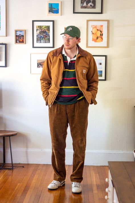 Carhartt Jacket Outfit, Corduroy Pants Outfit, Corduroy Pants Men, Grandpa Style, Preppy Mens Fashion, Carhartt Jacket, Dapper Men, Fashion Mood Board, Streetwear Men Outfits