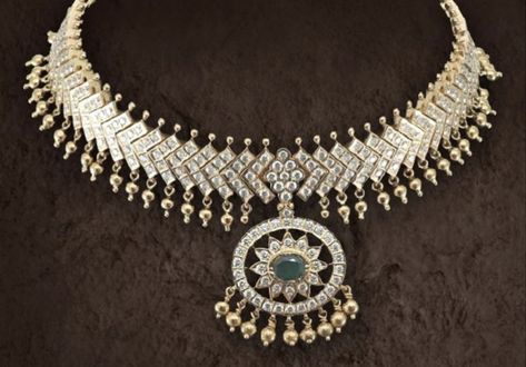 Diamond Attigai Necklace, Tussi Diamond Necklace, Addigai Designs, Hindu Jewelry, 22 Carat Gold Jewellery, Bridal Necklace Designs, Ruby Set, Gold Bridal Necklace, Silver Jewelry Accessories