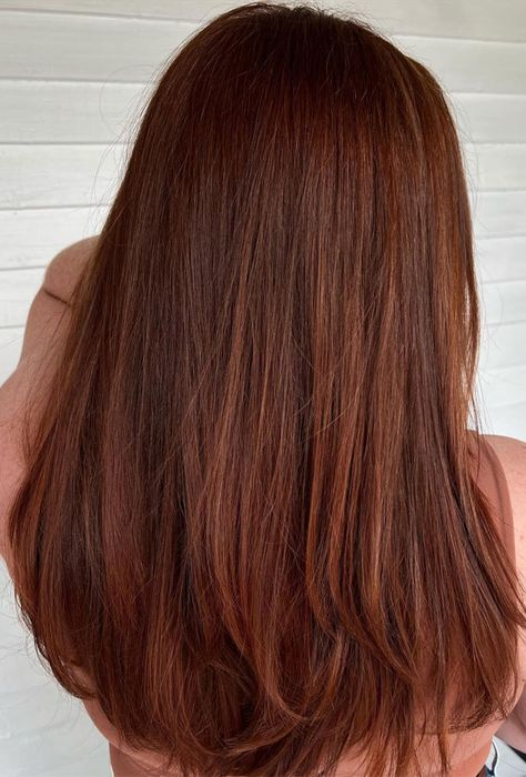 Medium Length With Curtain Bangs, Amber Hair Colors, Natural Auburn Hair, Medium Auburn Hair, Amber Hair, Hair Colour Ideas, Autumn Hair, Wine Hair, Brown Hair Looks