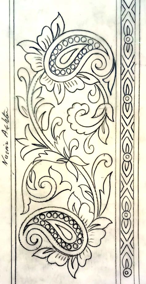 Embroidery Designs On Canvas, Embroidery Designs Drawing, Design On Paper, Muster Tattoos, Kalamkari Painting, Tooling Patterns, Quilt Modernen, Flower Drawing Design, Border Embroidery Designs