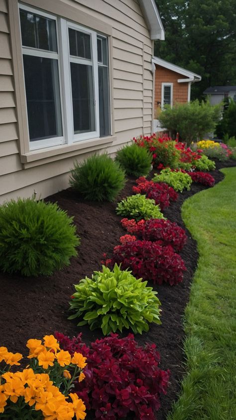 Transform your front yard with stunning flower beds in front of the house Discover rock fall raised low maintenance DIY stone full sun rocks easy perennial rustic white rock ideas Elevate your curb appeal with these simple and beautiful landscaping concepts Minimalist Flower Beds In Front Of House, Nandina Landscaping Front Yards, Front Of House Landscape Ideas Low Maintenance, Creating A Flower Bed, Flower Bed Ideas In Front Of House, Fall Flower Bed Ideas, Easy Flower Bed Ideas, Front Flower Bed, Colorful Landscaping