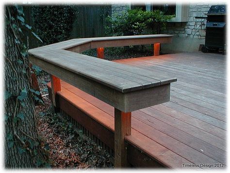 Lighted Deck Bench Deck Bench Seating, Yoga Deck, Deck Bench, Nz House, Arbor Bench, Decking Ideas, Deck Remodel, Landscaping Projects, Deck Seating