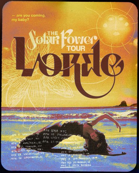 morgan’s Instagram profile post: “tour poster from scans of the solar power music box and my handwriting :)) @lorde 🤎☀️ . . . . #lorde #solarpower #design…” Lorde Poster, Poster Typography, Music Board, Tour Poster, Dorm Posters, Concert Aesthetic, Book Wall, Lyric Art, Homescreen Ideas