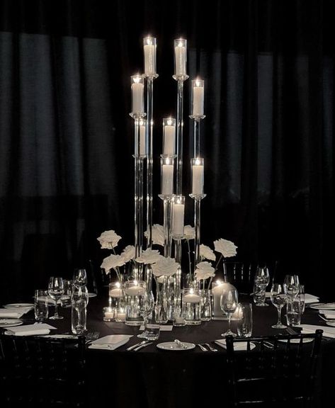 Wedding Centerpeices, Candelabra Wedding Centerpieces, Sweet Table Wedding, Black And White Wedding Theme, Candelabra Centerpiece, March Wedding, White Wedding Theme, Dream Wedding Decorations, Luxury Wedding Decor