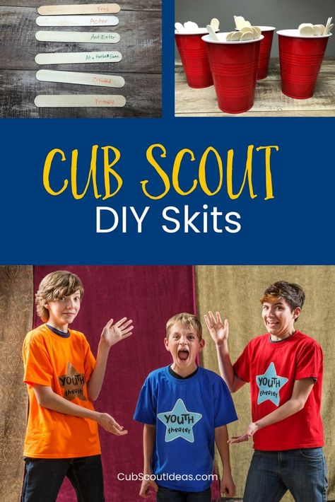 Check out this super fun way for your Cub Scouts to create their own Cub Scout skits! Super easy for all ranks--Tiger, Wolf, Bear, Webelos, and Arrow of Light!  #CubScouts #Skits #Easy via @CubIdeas Cub Scout Law, Cub Scout Skits, Cub Scout Popcorn, Cub Scout Games, Arrow Of Light, Cub Scouts Wolf, Cub Scouts Bear, Tiger Scouts, Cub Scout Crafts