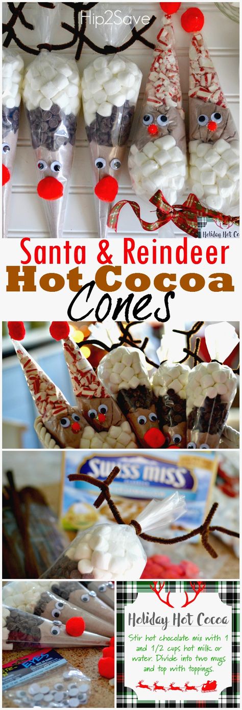 Santa & Reindeer hot cocoa cones Hot Cocoa Cones, Cocoa Cones, Joululahjat Diy, Cute Christmas Presents, Holiday Crafts Gifts, Easy Holidays Crafts, Santa Reindeer, Holiday Craft, Navidad Diy