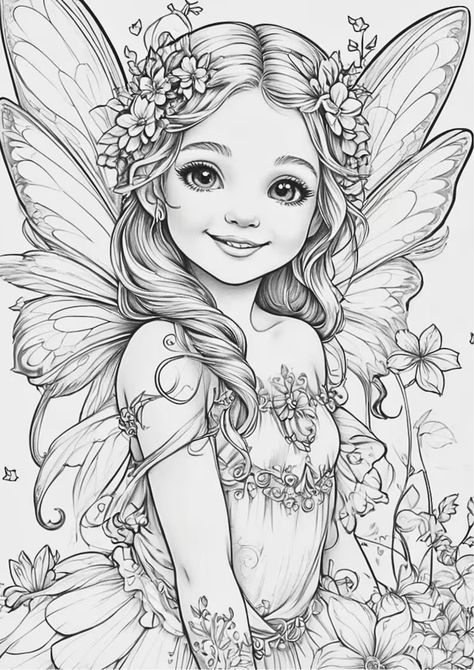 Fairy Colouring Pages, Drawing To Color, Dover Coloring Pages, Minnie Mouse Drawing, Fairy Coloring Book, Adult Coloring Designs, Adult Colouring Pages, Fairy Coloring Pages, Fairy Coloring