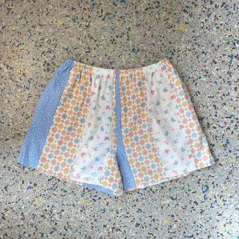 Handmade Mixed Print Patchwork Shorts 

Designed and... - Depop Thrift Flip Ideas, Flip Ideas, Sewing Shorts, Patchwork Shorts, Baby Dress Design, Thrift Flip, Designer Shorts, Dress Design, Patterned Shorts