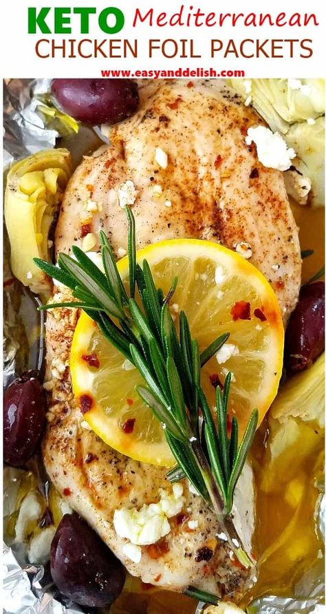 Mediterranean Keto Recipes, Keto Mediterranean Chicken, Keto Mediterranean Diet, Air Fryer Recipes Pickles, Mediterranean Keto, Foil Meals, Chicken Dishes For Dinner, Keto Air Fryer Recipes, Chicken Foil Packets