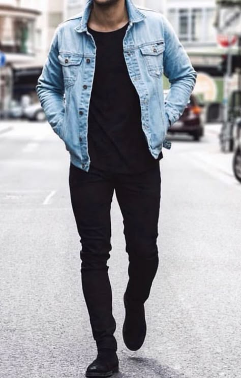 Man Street Style, Menswear Outfits, Mens Fashion Denim, Simple Casual Outfits, Vans Converse, Denim Shirts, Best Mens Fashion, Denim Sweater, Jacket Hoodie