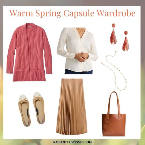 Warm Spring Capsule Wardrobe, Completer Pieces, True Spring Palette, Radiant Woman, True Spring Colors, True Spring, Neutral Shoes, Spring Capsule, Deep Autumn