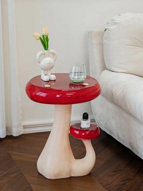 Mushroom Coffee Table, Small Table Ideas, Mushroom Furniture, Mushroom Side Table, Raven Aesthetic, Cartoon Room, Mushroom Stool, Storage Side Table, Mushroom Table