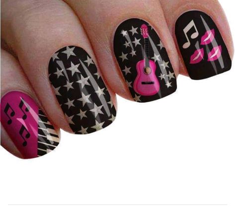 Music Nail Art, Rock Star Nails, Taylor Swift Nails, Music Nails, Band Nails, Ombre Nails Glitter, Brick Road, Star Nails, Pink Acrylic Nails