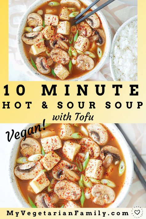 Vegan Hot And Sour Soup Recipe, Vegan Hot And Sour Soup, Thai Hot And Sour Soup, Aesthetic Meals, Sweet And Sour Soup, Soup With Tofu, Vegan Fried Rice, Tofu Recipes Easy, Teriyaki Tofu