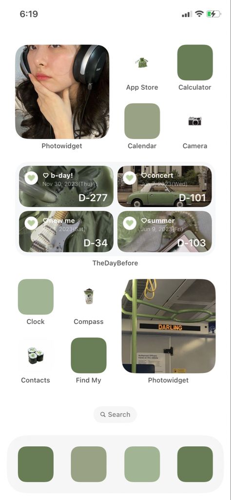 Green Phone Layout Aesthetic, Green Iphone Aesthetic Layout, Phone Lay Out Ideas, Green Iphone Setup, Ios Layout Aesthetic Green, Sage Green Ios 16 Wallpaper, Phone Layout Ios 16, Phone Layout Ideas Green, Green Layout Iphone
