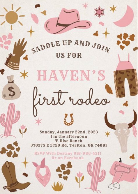 Ranch Birthday Party, 1st Rodeo Birthday Party, 1st Rodeo Birthday, Cowgirl Birthday Party Invitations, Wild West Cowgirl, Rodeo Birthday Party, Cowgirl Invitations, Southwestern Ranch, 1st Rodeo