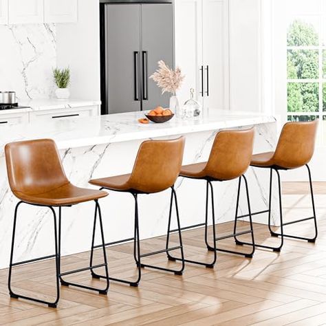 REONEY Bar Stools Set of 2, PU Leather Counter Height Bar Stools, 26" Modern Bar Stools with Metal Legs and Footrest, Urban Armless Dining Chairs with Backrest for Kitchen Island (Brown) Leather Counter Height Bar Stools, Counter Height Bar, Counter Height Bar Stools, Modern Bar Stools, Modern Bar, Commercial Furniture, Chaise Bar, Bar Chairs, Counter Height