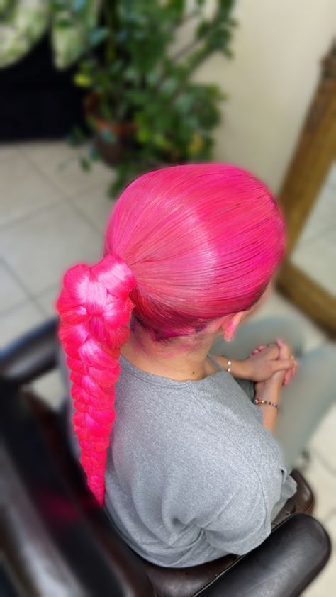 Barbie Ponytail With Braids, Pink Braided Ponytail For Black Women, Pink Braided Ponytail, Barbie Ponytail Red Hair, Pink Barbie Ponytail, Pink Hair In Ponytail, Barbie Ponytail, Hair Catalog, Birthday Hair