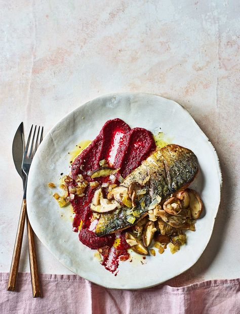 It sounds unusual, but mackerel, beetroot and mushrooms are a delicious combination with powerful immune-boosting properties. This recipe also takes care of one portion of oily fish for the week Beetroot Puree Recipe, Beetroot Puree, Orange Salad Recipes, Oily Fish, Fancy Fish, Fish Recipes Healthy, Food Combining, Pureed Food Recipes, Food Help