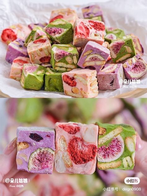 Baking Aesthetic Girl, Strawberry Snowflake, Snowflake Cakes, Snowflake Crisp, Pretty Pastries, Nougat Recipe, Aesthetic Baking, Sweet Potato Powder, Baking Aesthetic