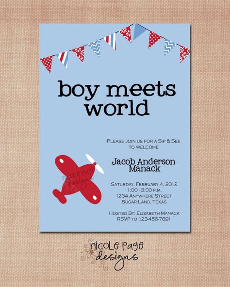 Baby Boy Sip And See, Sip And See Party, Boy Shower Ideas, Baby Boy Shower Ideas, Baby Onesies Diy, Sip And See Invitation, Welcome Baby Party, Auntie Life, Airplane Baby Shower